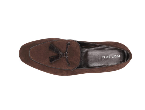 Wolven Handmade Men's Vins Brown Real Suede Leather Slip-on Smart Loafers with Black Sheet Sole - Image 4