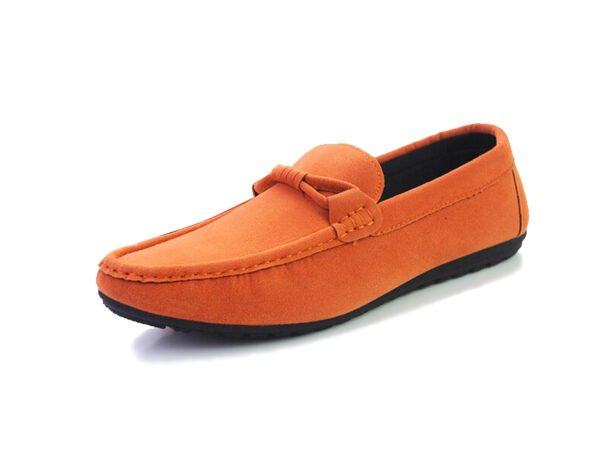 Wolven Handmade Men's Orange Real Suede Leather Smart Loafers with Black TPR Sole