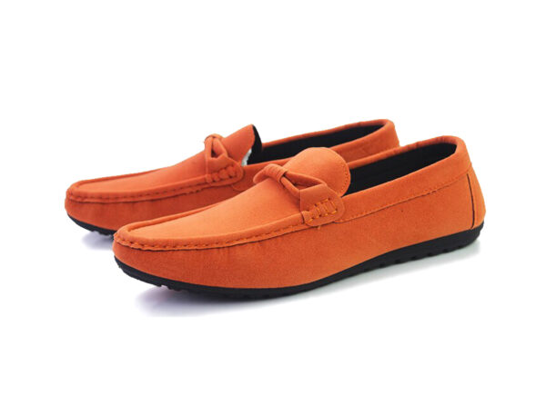 Wolven Handmade Men's Orange Real Suede Leather Smart Loafers with Black TPR Sole - Image 3