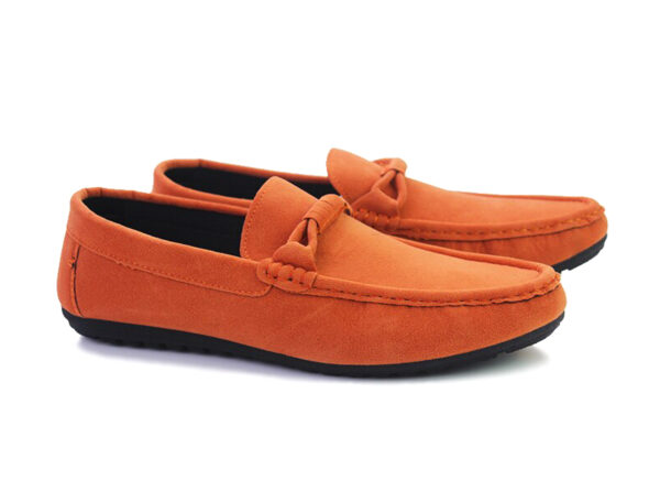 Wolven Handmade Men's Orange Real Suede Leather Smart Loafers with Black TPR Sole - Image 4