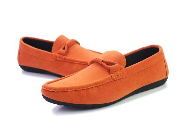Wolven Handmade Men's Orange Real Suede Leather Smart Loafers with Black TPR Sole - Image 5