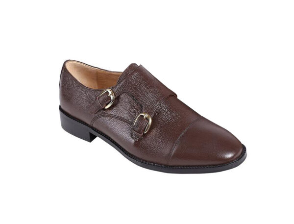 Wolven Handcrafted Men's Brown Monk Real Leather Formal Shoes with Black Handmade Rubber Sole