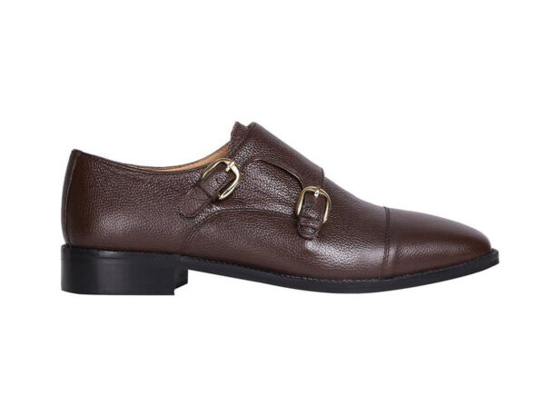 Wolven Handcrafted Men's Brown Monk Real Leather Formal Shoes with Black Handmade Rubber Sole - Image 2