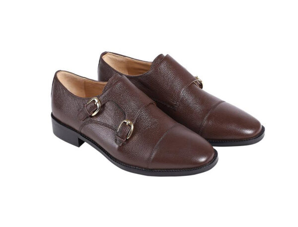 Wolven Handcrafted Men's Brown Monk Real Leather Formal Shoes with Black Handmade Rubber Sole - Image 3