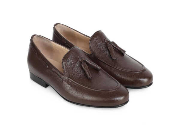 Wolven Handcrafted Men's Brown Suns Real Leather Tassel Slip-on with Black Handmade Rubber Sole - Image 3