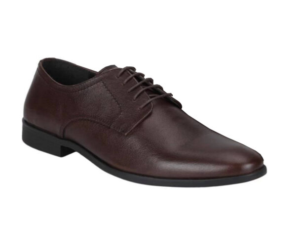 Wolven Handcrafted Men's Brown Jisna Real NDM Leather Derby Formal Shoes with Black Handmade Rubber Sole