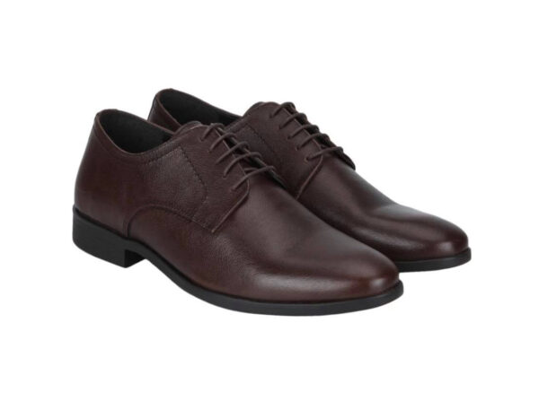 Wolven Handcrafted Men's Brown Jisna Real NDM Leather Derby Formal Shoes with Black Handmade Rubber Sole - Image 2