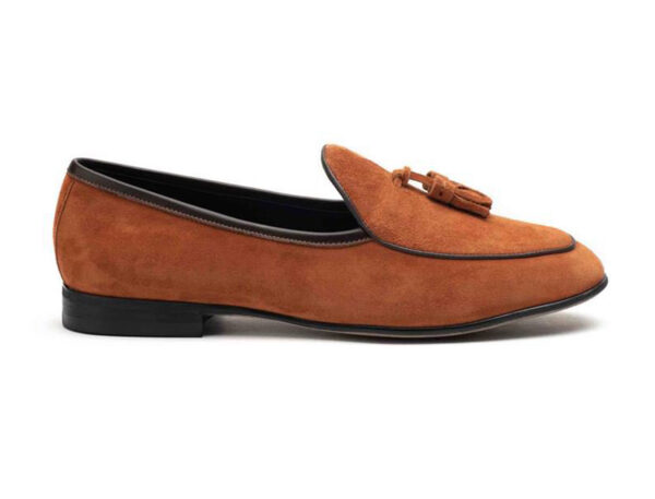 Wolven Handcrafted Men's Bombay Brown Real Calf Suede Leather Tassel Slipon Shoes with Black Handmade Rubber Sole - Image 2