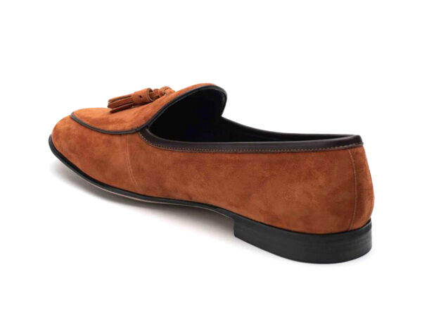 Wolven Handcrafted Men's Bombay Brown Real Calf Suede Leather Tassel Slipon Shoes with Black Handmade Rubber Sole - Image 5