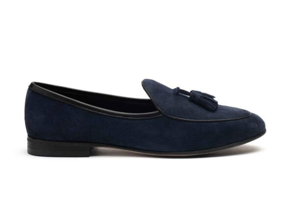 Wolven Handcrafted Men's Navy Real Calf Suede Leather Tassel Slip-on Shoes with Black Handmade Rubber Sole (Copy) - Image 2