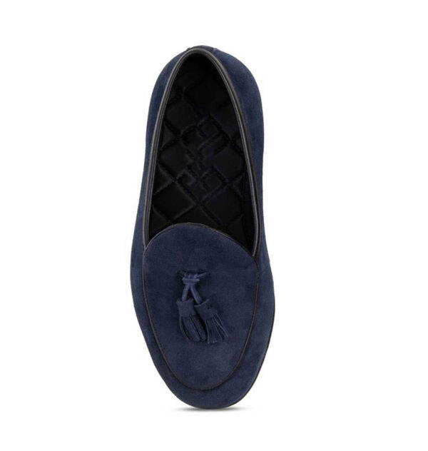 Wolven Handcrafted Men's Navy Real Calf Suede Leather Tassel Slip-on Shoes with Black Handmade Rubber Sole (Copy) - Image 3