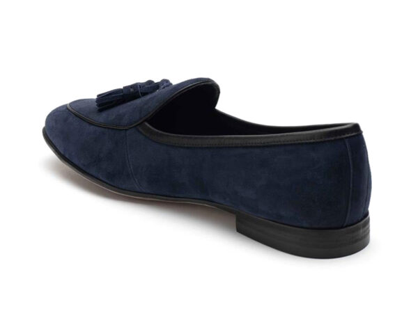 Wolven Handcrafted Men's Navy Real Calf Suede Leather Tassel Slip-on Shoes with Black Handmade Rubber Sole (Copy) - Image 4