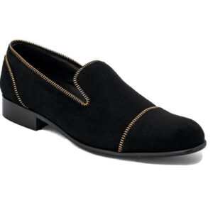 Wolven Handcrafted Men's Zip Black Real Leather Slip-on with Black Handmade Rubber Sole