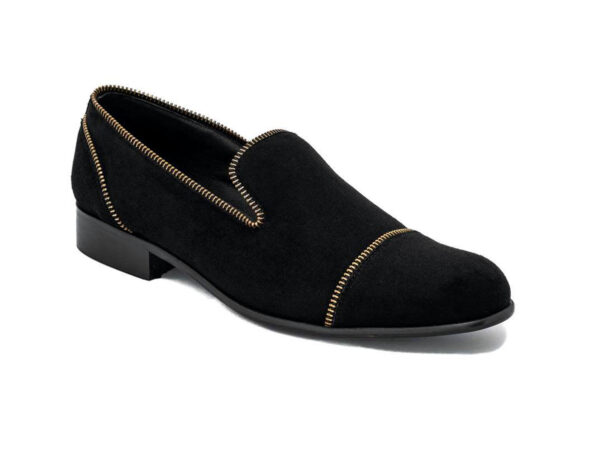 Wolven Handcrafted Men's Zip Black Real Leather Slip-on with Black Handmade Rubber Sole