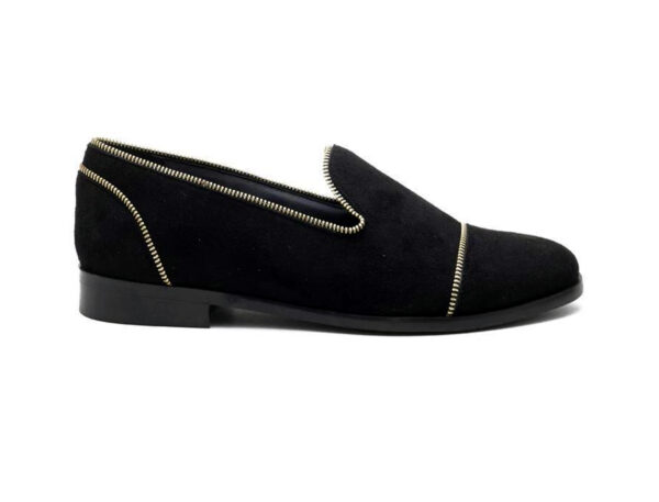 Wolven Handcrafted Men's Zip Black Real Leather Slip-on with Black Handmade Rubber Sole - Image 2