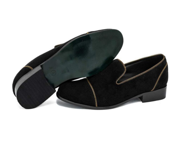 Wolven Handcrafted Men's Zip Black Real Leather Slip-on with Black Handmade Rubber Sole - Image 3