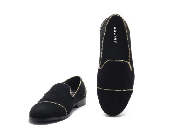 Wolven Handcrafted Men's Zip Black Real Leather Slip-on with Black Handmade Rubber Sole - Image 4