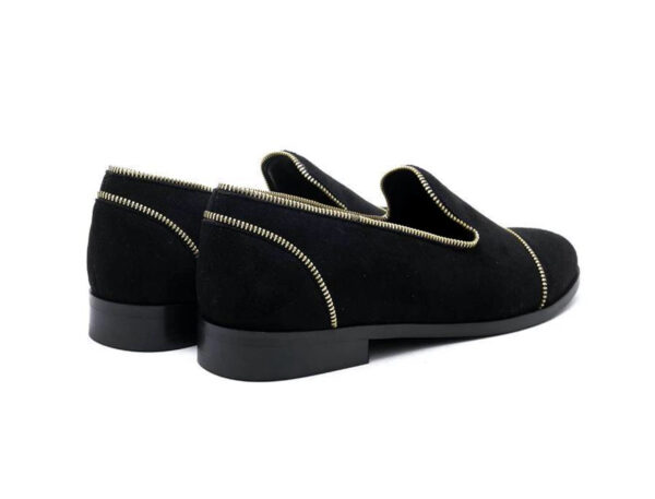 Wolven Handcrafted Men's Zip Black Real Leather Slip-on with Black Handmade Rubber Sole - Image 5