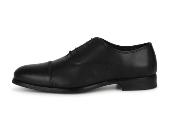 Wolven Handcrafted Men's Black Toe Cap Real Leather Formal Lace -up Shoes with Black Handmade Rubber Sole - Image 2