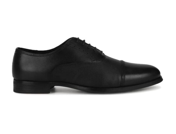 Wolven Handcrafted Men's Black Toe Cap Real Leather Formal Lace -up Shoes with Black Handmade Rubber Sole - Image 3