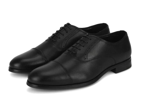 Wolven Handcrafted Men's Black Toe Cap Real Leather Formal Lace -up Shoes with Black Handmade Rubber Sole - Image 5