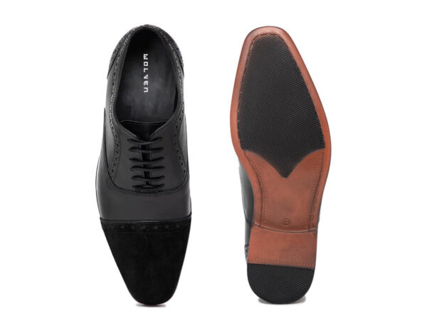 Wolven Handcrafted Men's Ginny Black Real Leather Causal Shoes with Black PU Sole - Image 4