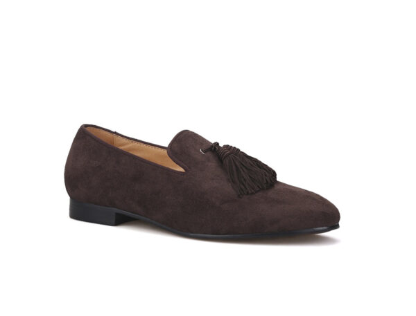 Wolven Handcrafted Men's Real Brown Suede Leather Tassel Loafers with Handmade Rubber Black Sole - Image 3