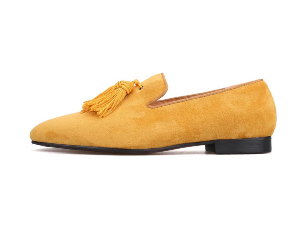 Wolven Handcrafted Men's Buns Real Yellow Suede Leather Tassel Loafers with Handmade Rubber Black Sole - Image 3