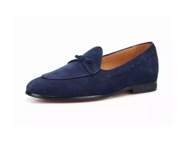 Wolven Handcrafted Men's Real Navy Suede Leather Tassel Loafers with Handmade Rubber Black Sole