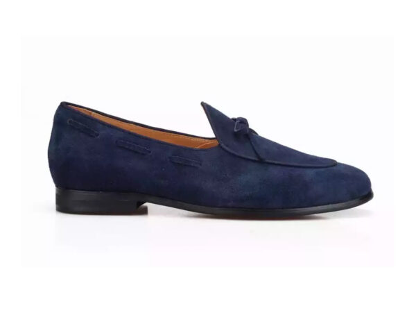 Wolven Handcrafted Men's Real Navy Suede Leather Tassel Loafers with Handmade Rubber Black Sole - Image 2