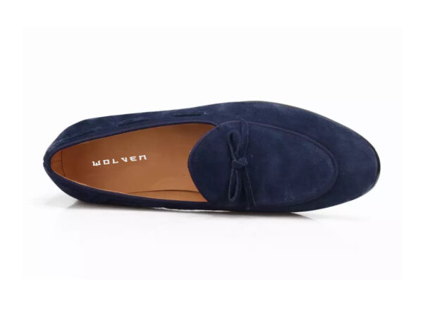 Wolven Handcrafted Men's Real Navy Suede Leather Tassel Loafers with Handmade Rubber Black Sole - Image 5