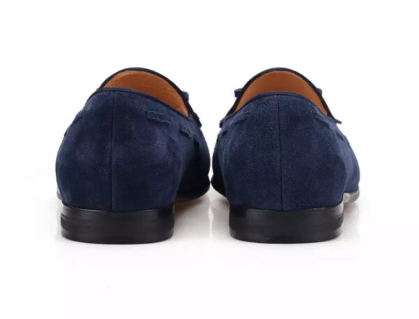 Wolven Handcrafted Men's Real Navy Suede Leather Tassel Loafers with Handmade Rubber Black Sole - Image 6