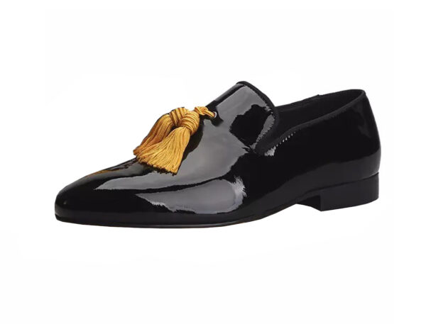 Wolven Handcrafted Men's Real Black Calf Patent Leather Tassel Loafers with Handmade Rubber Black Sole (Copy)