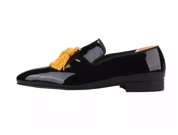 Wolven Handcrafted Men's Real Black Calf Patent Leather Tassel Loafers with Handmade Rubber Black Sole (Copy) - Image 3
