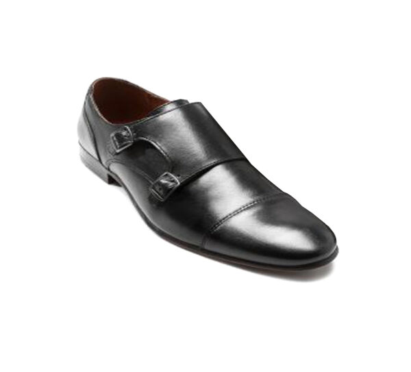 Wolven Handmad Men's Hons Black DD Leather Monk with Black Rubber Sole