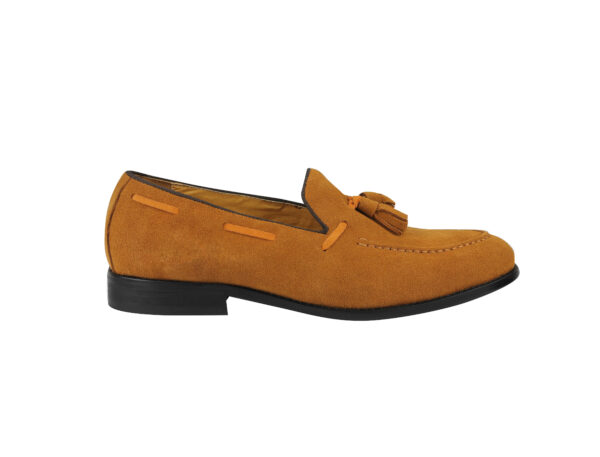 Wolven Handmad Men's Vano Mustard Suede Leather Tassel Loafers with Black Rubber Sole - Image 2