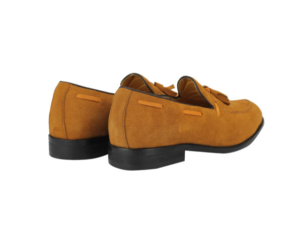 Wolven Handmad Men's Vano Mustard Suede Leather Tassel Loafers with Black Rubber Sole - Image 5