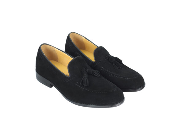 Wolven Handmad Men's Wrtis Black Suede Leather Tassel Loafers with Black Rubber Sole - Image 3