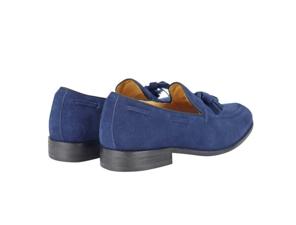 Wolven Handmad Men's Pop Navy Suede Leather Tassel Loafers with Black Rubber Sole - Image 4
