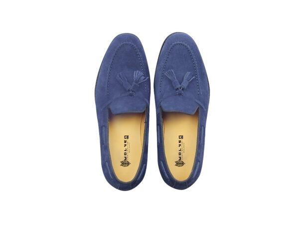 Wolven Handmad Men's Pop Navy Suede Leather Tassel Loafers with Black Rubber Sole - Image 5