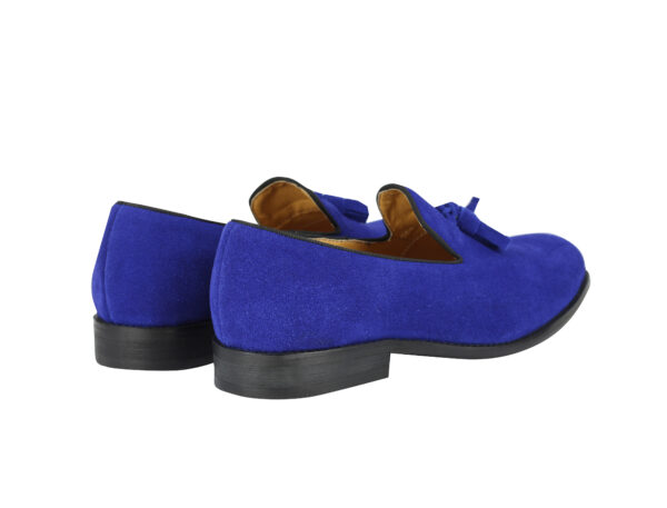 Wolven Handmad Men's His Blue Suede Leather Tassel Loafers with Black Rubber Sole - Image 4