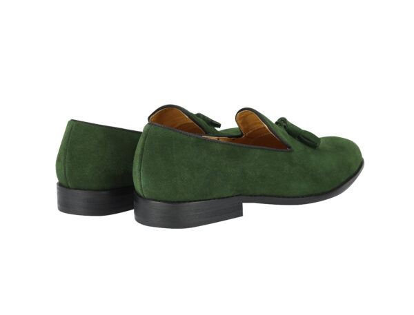 Wolven Handmad Men's Soden Green Suede Leather Tassel Loafers with Black Rubber Sole - Image 4
