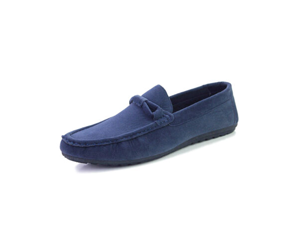 Wolven Handmad Men's Just Navy Suede Bow Leather Loafers with Black TPR Sole
