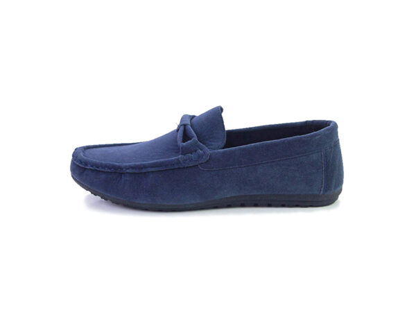 Wolven Handmad Men's Just Navy Suede Bow Leather Loafers with Black TPR Sole - Image 2