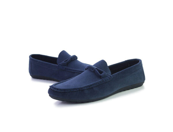 Wolven Handmad Men's Just Navy Suede Bow Leather Loafers with Black TPR Sole - Image 3