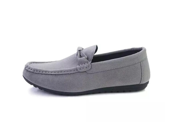 Wolven Handmad Men's Gons Grey Suede Bow Leather Loafers with Black TPR Sole - Image 2