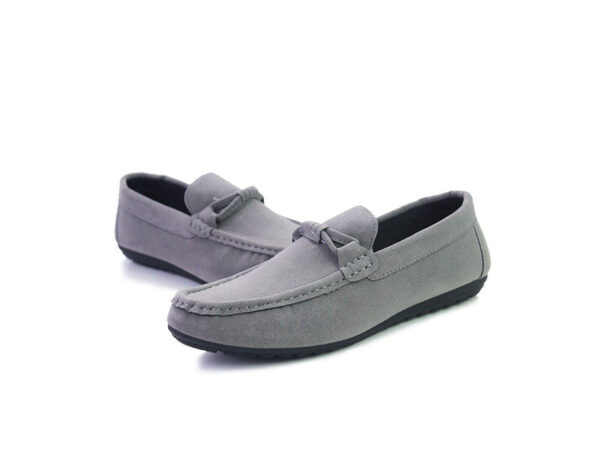 Wolven Handmad Men's Gons Grey Suede Bow Leather Loafers with Black TPR Sole - Image 3