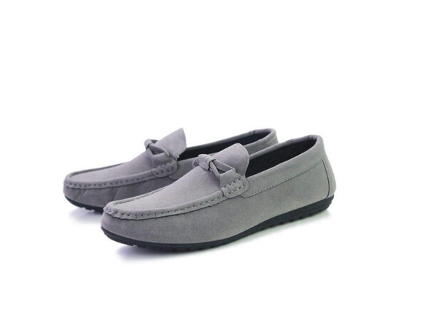 Wolven Handmad Men's Gons Grey Suede Bow Leather Loafers with Black TPR Sole - Image 4