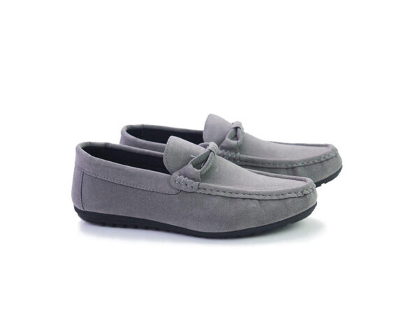 Wolven Handmad Men's Gons Grey Suede Bow Leather Loafers with Black TPR Sole - Image 5
