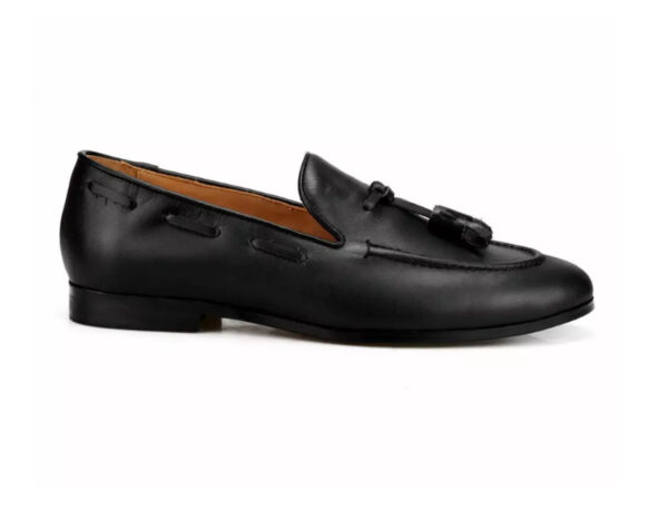 Wolven Handmad Men's Ocean Black DD Leather Tassel Loafers with Black Rubber Sole - Image 2